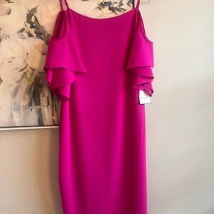 Laundry By Shelli Segal Hot Pink Ruffle Cold-Shoulder Midi Dress